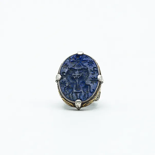 Inel Afgan doi lei lapis.lazuli Argint