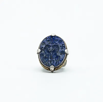 Inel Afgan doi lei lapis.lazuli Argint - 1