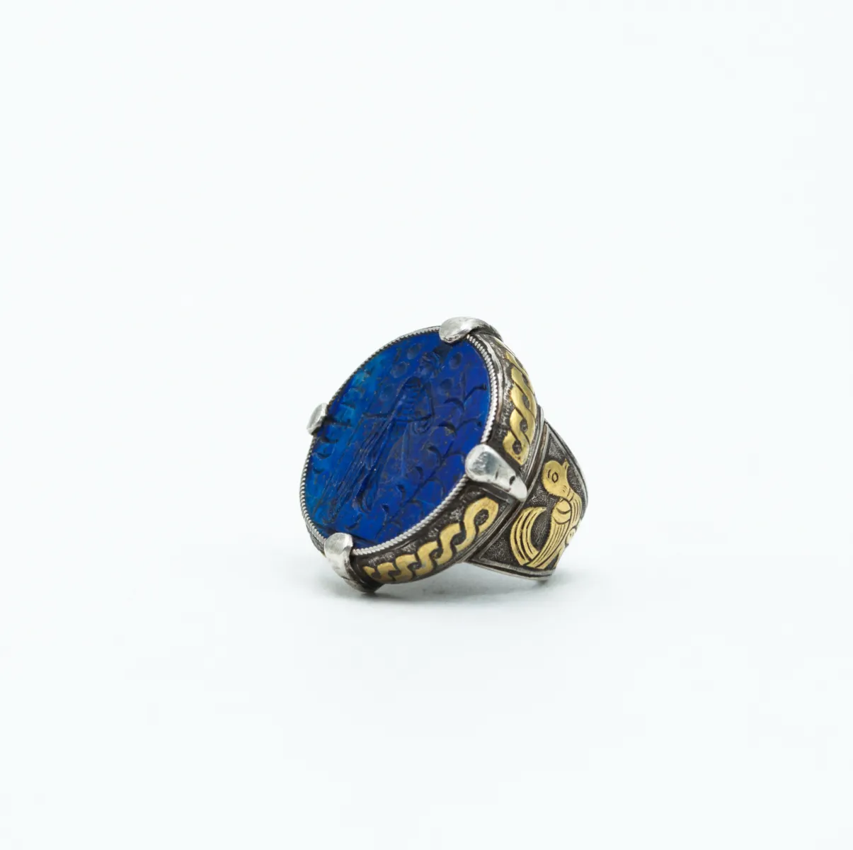 Inel Afgan rotund agricultor lapis.lazuli Argint