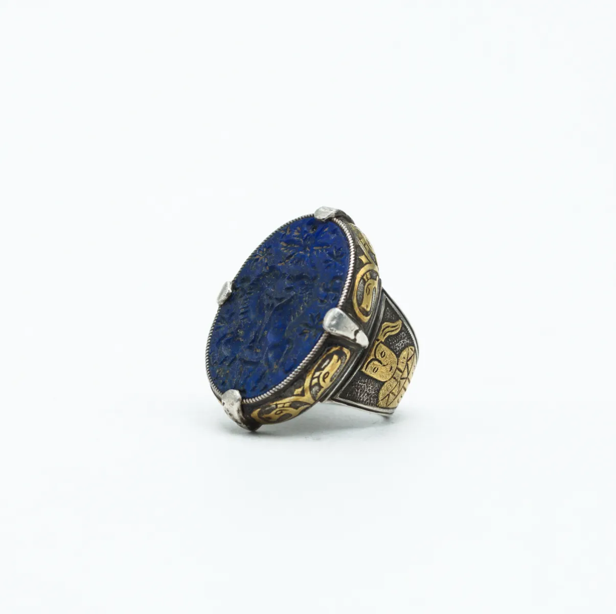 Inel Afgan doi lei lapis.lazuli Argint