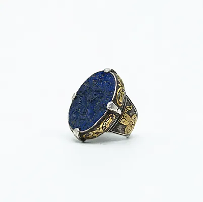 Inel Afgan doi lei lapis.lazuli Argint - 2