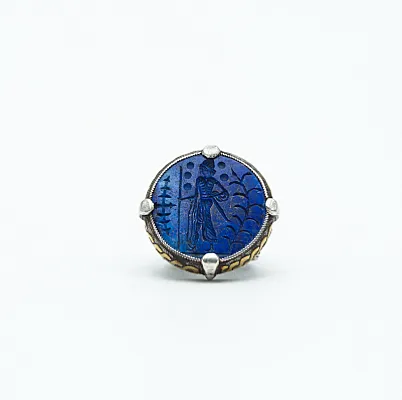 Inel Afgan rotund agricultor lapis.lazuli Argint - 1