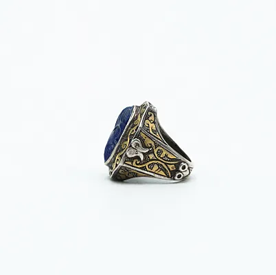 Inel Afgan profil barbat lapis.lazuli Argint - 3