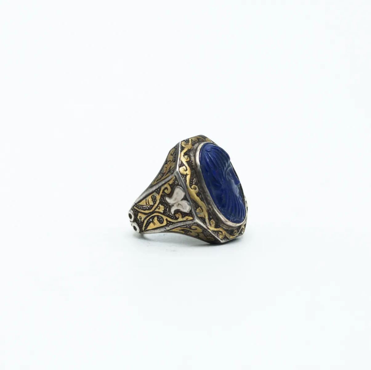 Inel Afgan profil barbat lapis.lazuli Argint