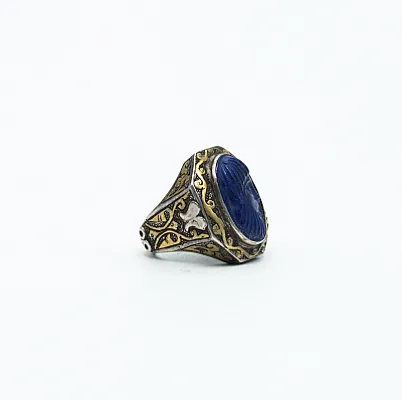 Inel Afgan profil barbat lapis.lazuli Argint - 5
