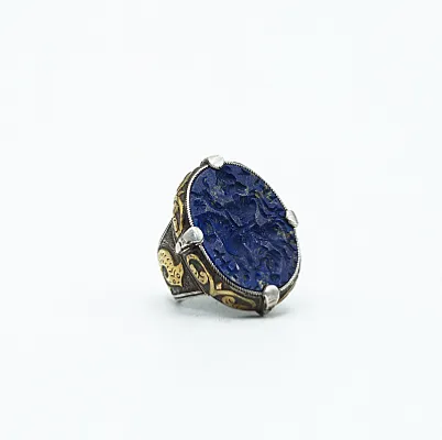 Inel Afgan oval calaret lapis.lazuli Argint - 5