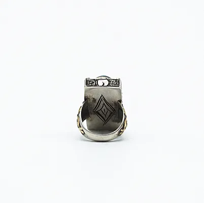 Inel Afgan dreptunghiular doua agate Argint - 4