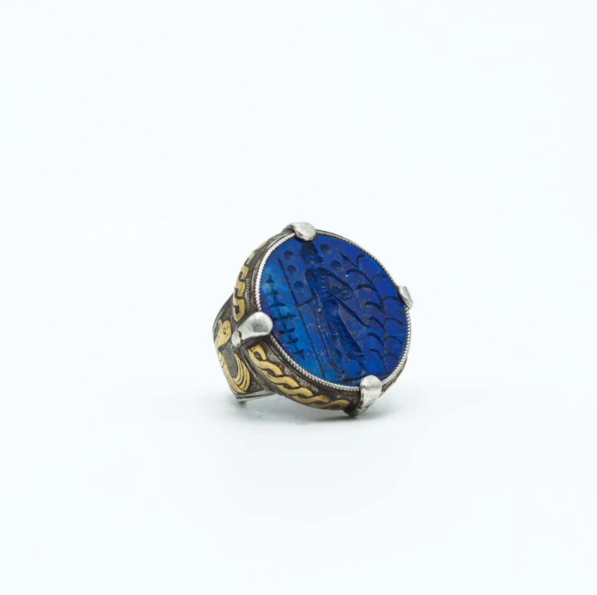 Inel Afgan rotund agricultor lapis.lazuli Argint