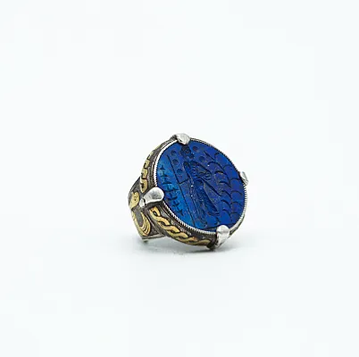 Inel Afgan rotund agricultor lapis.lazuli Argint - 5