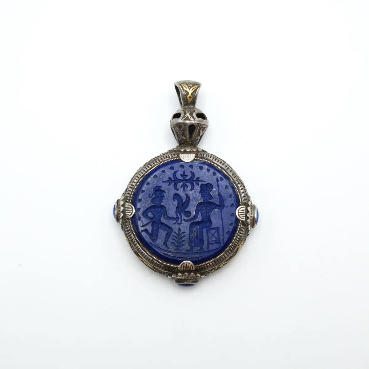 Pandantiv Afgan doi barbati lapis.lazuli Argint