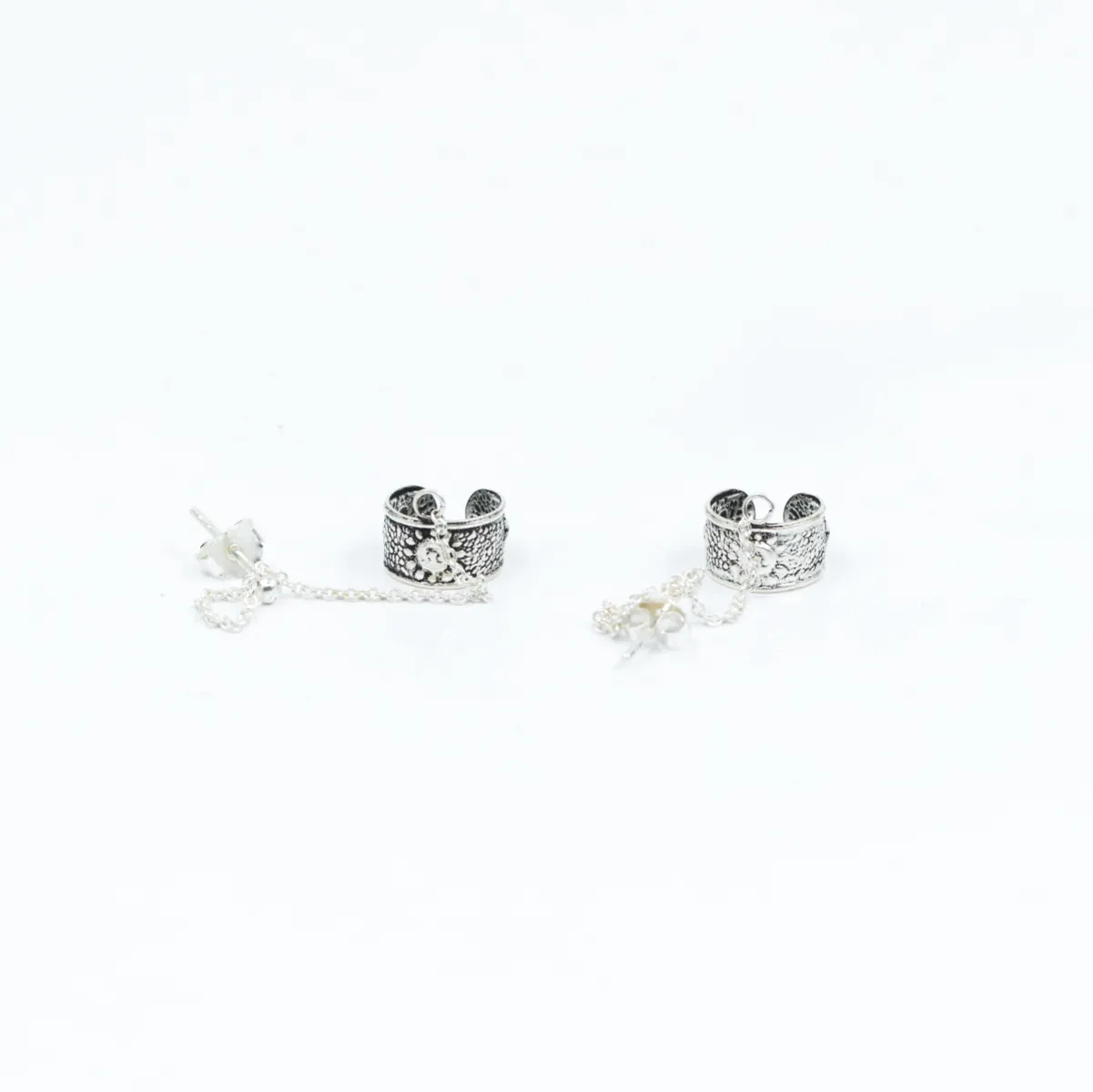 Cercei earcuff cu lant soare Argint