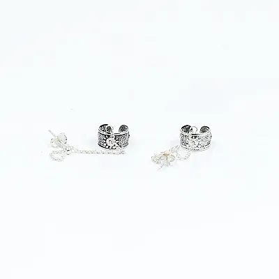 Cercei earcuff cu lant soare Argint - 2
