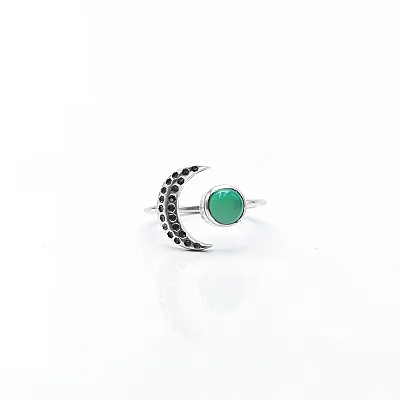 Inel semiluna piatra agat verde Argint - 1