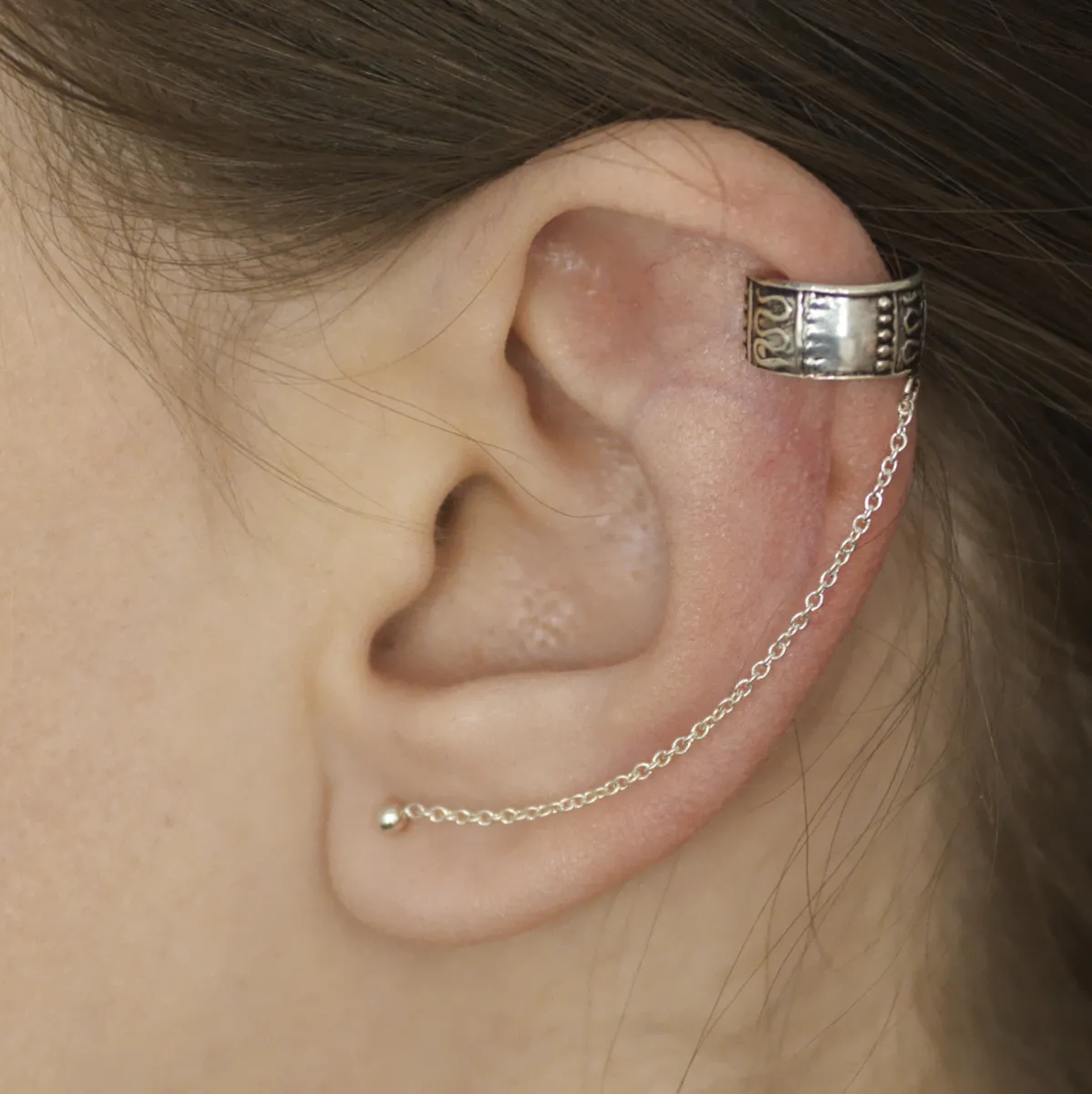 Cercei earcuff cu lant bucle Argint