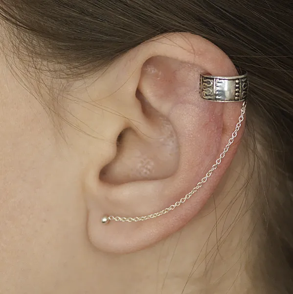 Cercei earcuff cu lant bucle Argint