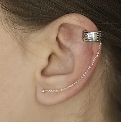 Cercei earcuff cu lant bucle Argint - 1