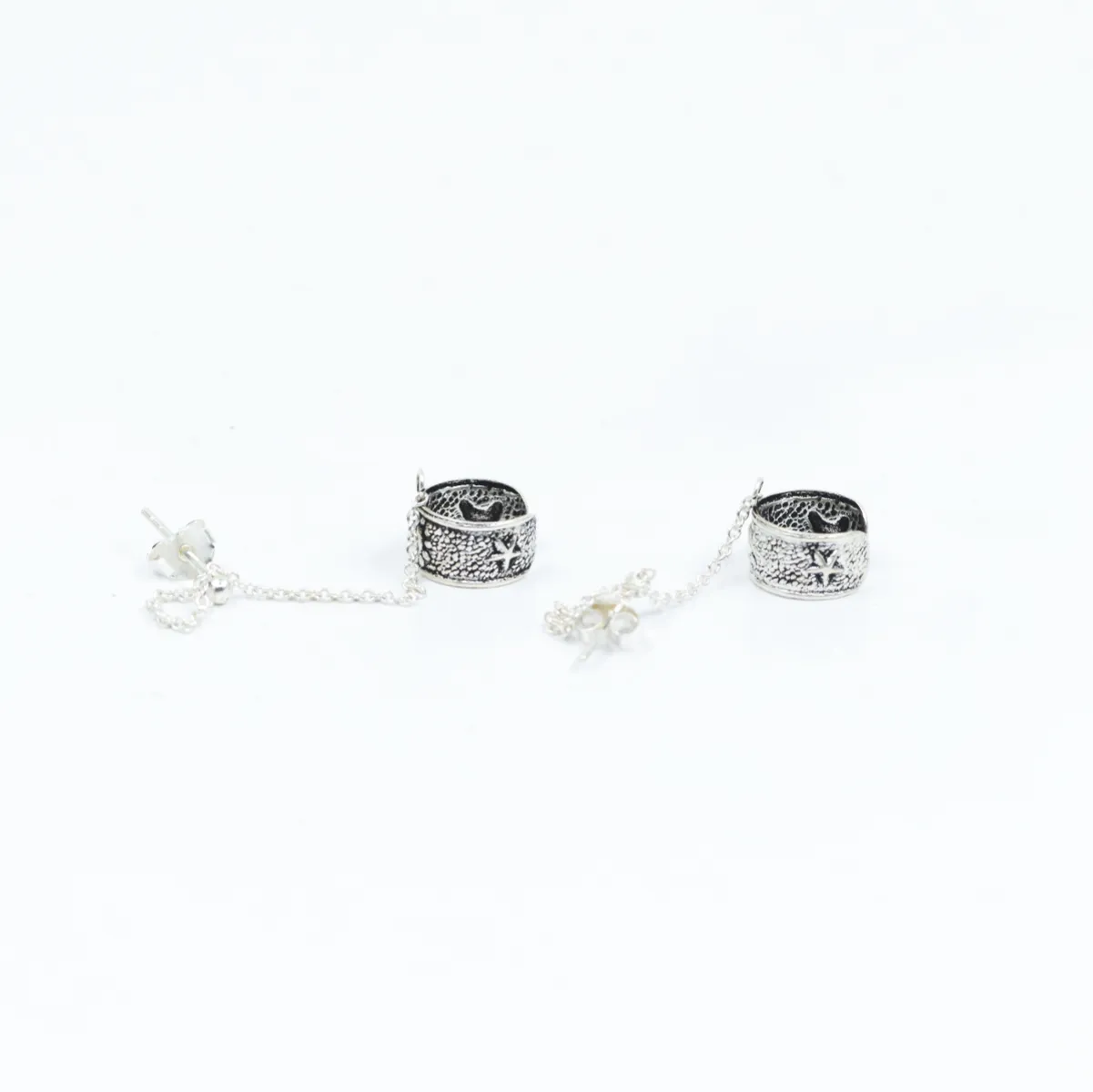 Cercei earcuff cu lant soare Argint