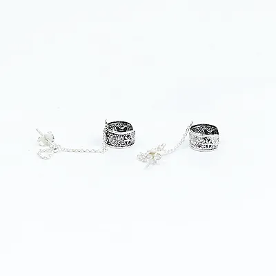 Cercei earcuff cu lant soare Argint - 3