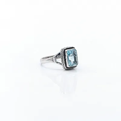 Inel piatra dreptunghiulara topaz bleu Argint - 5