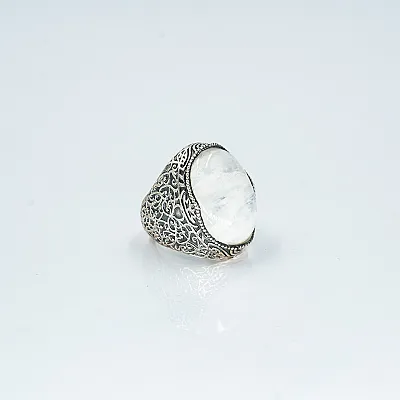 Inel oval broderie piatra lunii Argint - 3