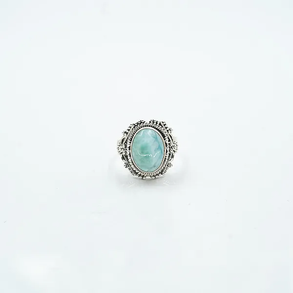 Inel slim oval punctulete larimar Argint
