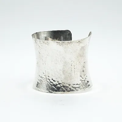 Bratara fixa concava hammered 6cm Argint - 2