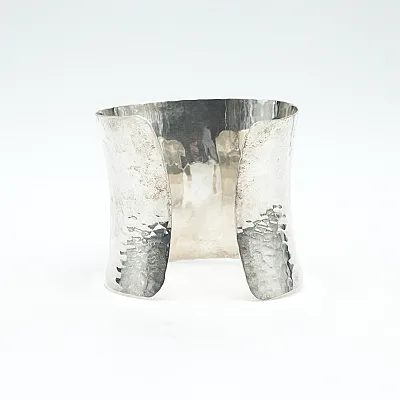 Bratara fixa concava hammered 6cm Argint - 4