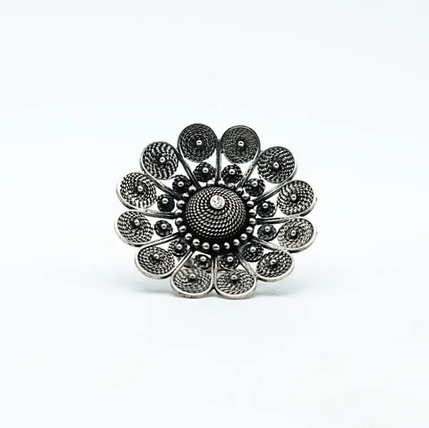 Inel disc floral India 5cm Argint