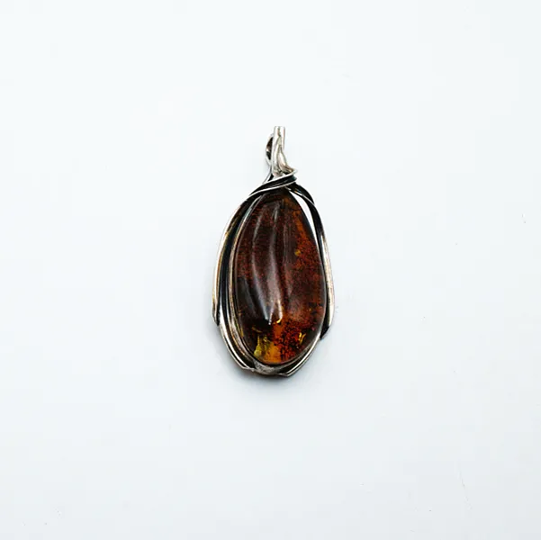 Pandantiv-brosa chihlimbar cognac 6.5cm Argint