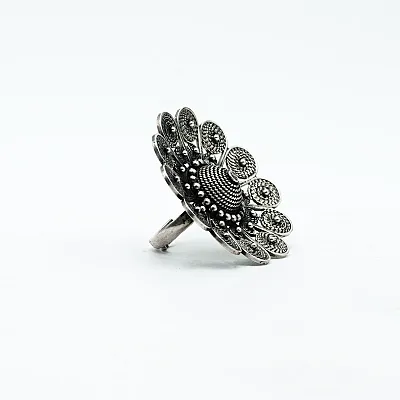 Inel disc floral India 5cm Argint - 6