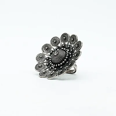Inel disc floral India 5cm Argint - 2