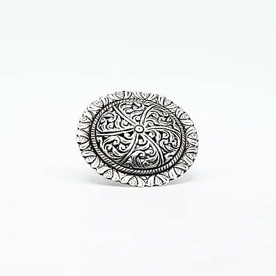 Inel disc floral India 4.8cm Argint - 1