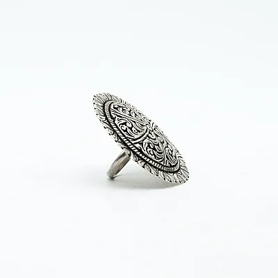 Inel disc floral India 4.8cm Argint - 5