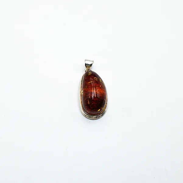 Pandantiv picatura chihlimbar cognac 4.5cm Argint