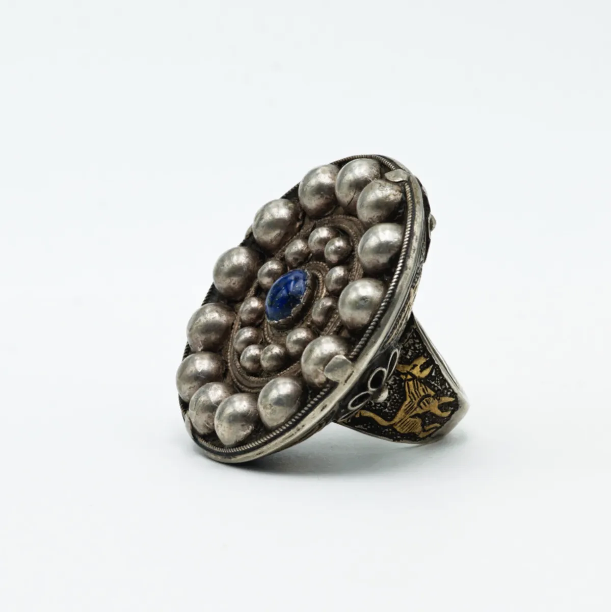 Inel rotund Afgan solar lapis-lazuli Argint