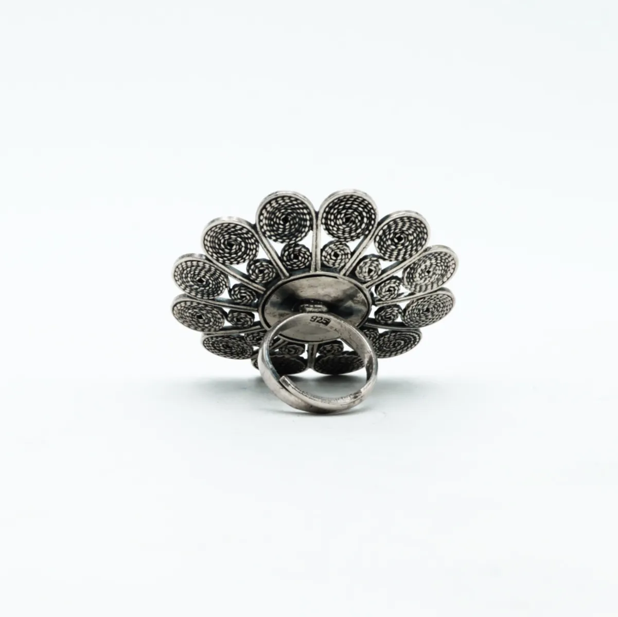 Inel disc floral India 5cm Argint