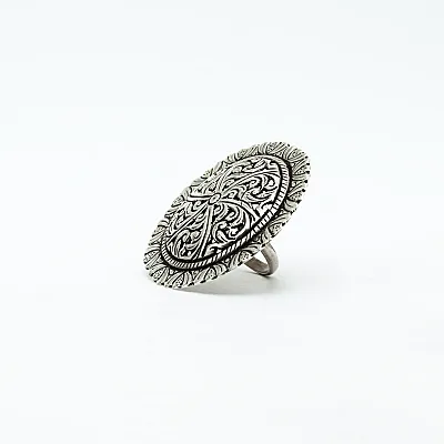 Inel disc floral India 4.8cm Argint - 2