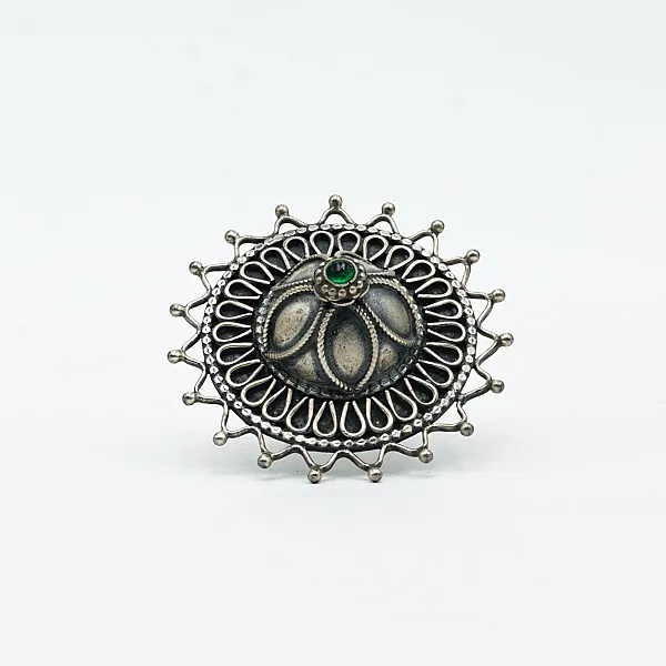 Inel disc palarie piatra verde Argint