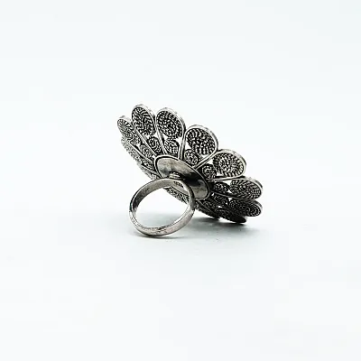 Inel disc floral India 5cm Argint - 5