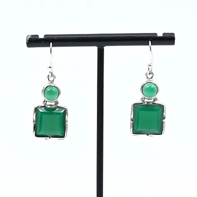 Cercei patrati agat verde Argint - 1