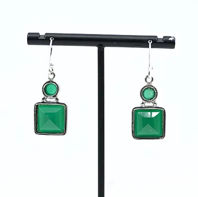Cercei patrati agat verde Argint - 2
