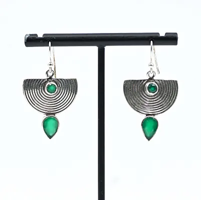 Cercei semicerc agat verde Argint - 1