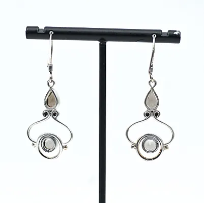 Cercei bucla duo pietre cuart fumuriu Argint - 2