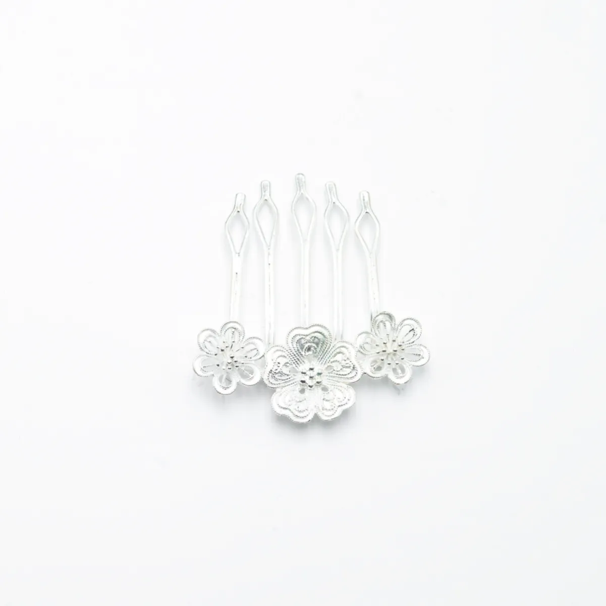 Pieptan trio floral Argint