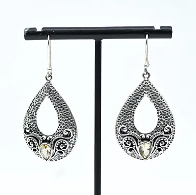 Cercei picatura hammered citrin Argint - 1