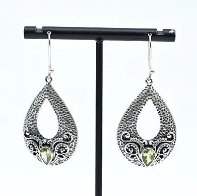 Cercei picatura hammered peridot Argint - 1