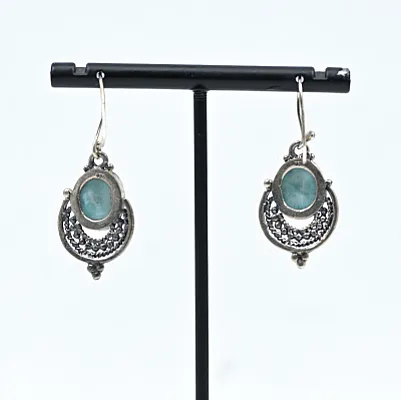 Cercei ovali picaturi larimar Argint - 2
