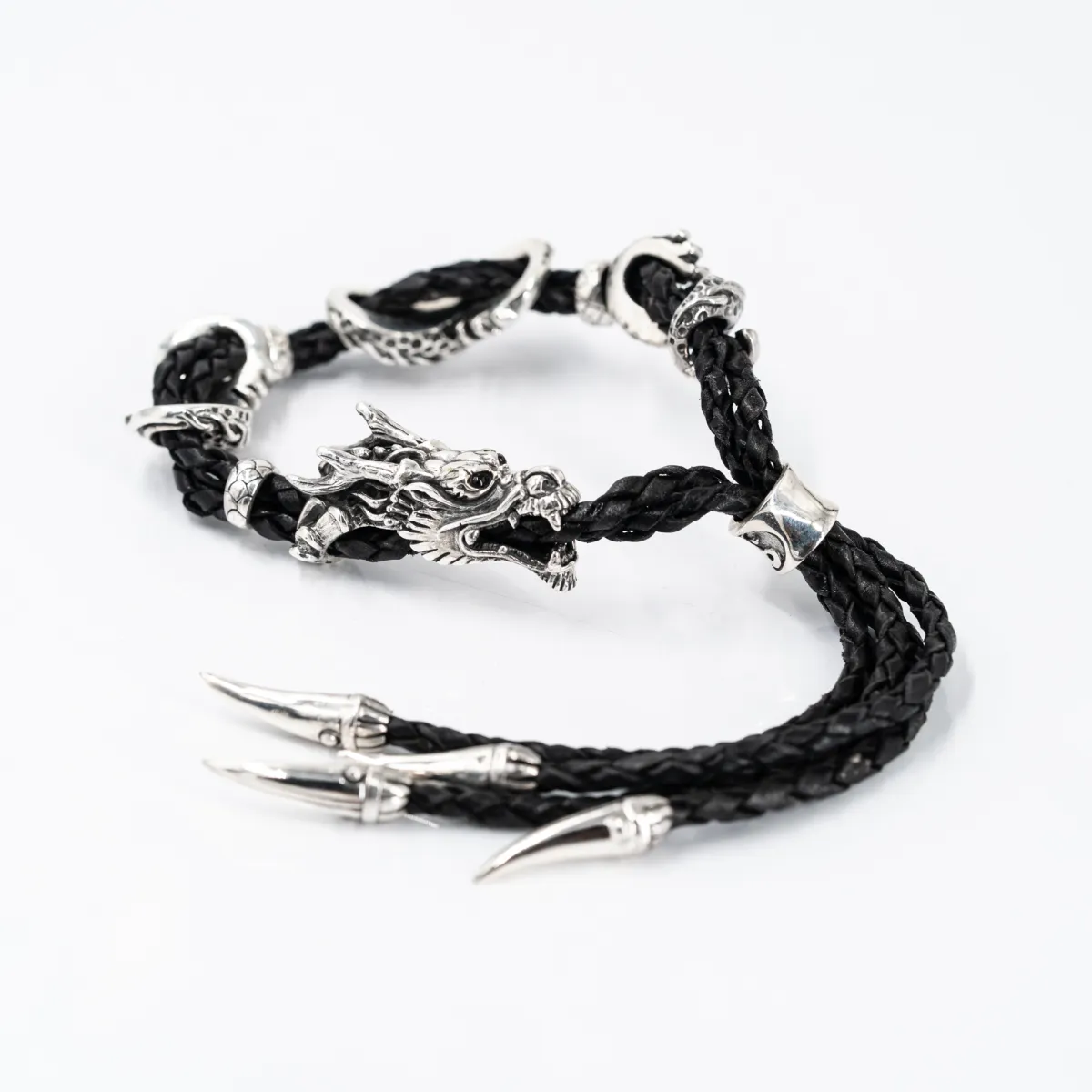 Bratara piele dragon gheare cz Argint