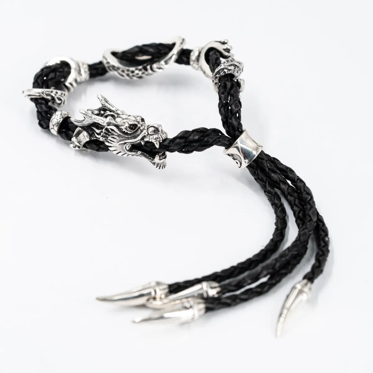 Bratara piele dragon gheare cz Argint