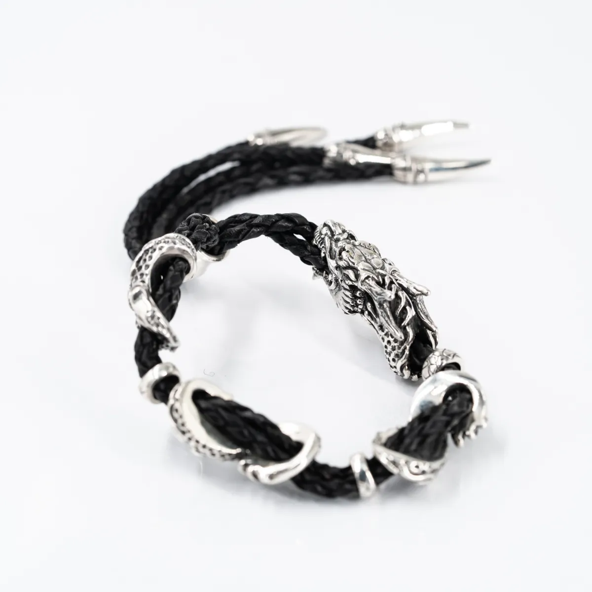 Bratara piele dragon gheare cz Argint